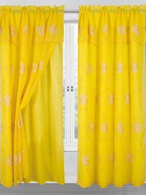 Alice Embroidery Panel Drapes with Attached Valance & Backing - 84 in length